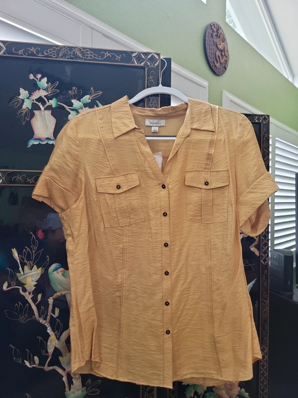 dressbarn Mustard Short-Sleeve Button Front Shirt
